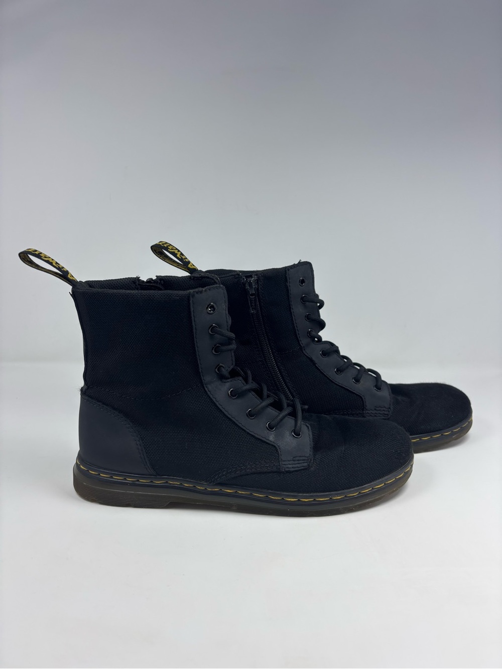 Dr. Martens Black Canvas Leather Combat Boots Shoes Sneaker Mens 6 Womens 7